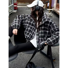 批发白鸭绒<b class='q'>秋</b>冬新款韩版显瘦立领长袖减龄格子羽绒服女百搭保暖加厚