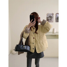 批发白鸭绒韩系温柔气质羽绒服女短款2025<b class='q'>秋</b>冬新款小个子撞色圆领外套