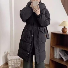 批发白鸭绒2025年冬季新款羽绒服女中长款过膝连帽加厚外套加厚宽松潮