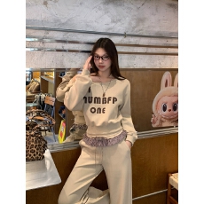 批发纯棉华棉原版面料原版做工字母斜肩宽松慵懒风卫衣长裤<b class='q'>套装</b>女秋