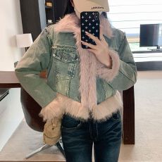 批发实拍~复古羊羔毛<b class='q'>牛仔</b>外套女冬季新款短款皮毛一体毛毛绒大衣