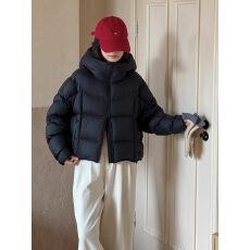 云朵泡芙90白鸭绒羽绒服女短款2025冬季新款小个子连帽面包服外套