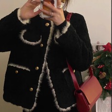 批发<b class='q'>特价</b>原版布料抖音质量 2025黑色小香风毛毛绒羊羔毛外套