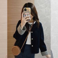 批发2026春<b class='q'>秋</b>季新款高级气质复古格子拼接夹克灯芯绒藏蓝色外套<b class='q'>秋</b>冬