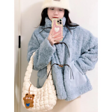 2025秋冬新款小个子加绒加厚时髦百搭羊羔毛保暖外套中长款女上衣