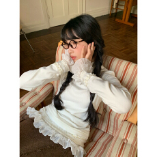 批发霍里德地图 “月光手札”复古半高领蕾丝花边修身针织<b class='q'>打底衫</b>