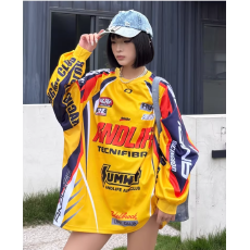 批发原版面料原版做工美式赛车长袖男女情侣<b class='q'>嘻哈</b>街舞<b class='q'>t</b><b class='q'>恤</b>长袖2026春季