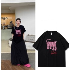 批发220克纯棉<b class='q'>大码</b>女士上衣T恤 可爱猫咪印花短袖T恤女