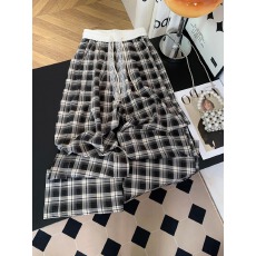 批发蕾丝抽绳格子<b class='q'>阔腿裤女</b>高腰百搭通勤垂感慵懒风宽松休闲长裤