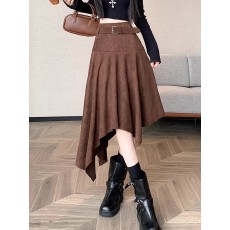 批发梭织麂皮绒不规则半身裙女2026春夏季新款麂皮a字<b class='q'>中长款</b>显瘦裙子