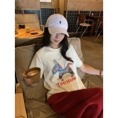 批发外贸原单 2026新款220克纯棉上衣可爱小驴图案印花短袖T恤女
