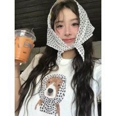 批发外贸原单 2026新款220克纯棉上衣可爱小狗图案印花短袖T恤女