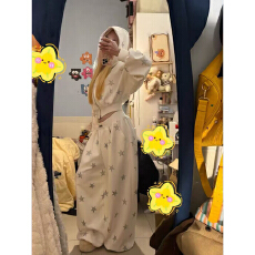 批发原版做工原版面料星星亮片宽松阔腿拉链开衫直筒裤两件套<b class='q'>男</b>女春季