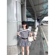 批发色织布polo格子连衣裙女秋季收腰显瘦A字裙高腰短裙长袖衬衫裙子