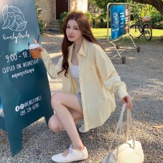 批发黄色高级感新款长袖防晒慵懒风衬衫<b class='q'>女</b> 2026夏季防晒衣<b class='q'>女</b>