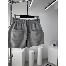 批发韩国东大门2026春夏新款抽绳松紧腰口袋灰色<b class='q'>短裤</b>女外穿灯笼休闲裤