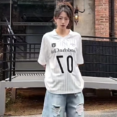 批发原版运动面料原版做工美式字母印花条纹运动球衣短袖T恤<b class='q'>男</b>女夏季