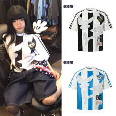 原版面料原版做工丁/禹/兮同款/拼接蕾丝和平鸽条纹短袖T恤男女夏