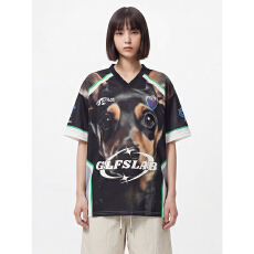 批发2026新款原版做工球衣面料美式高街V领印花宽松短袖<b class='q'>T</b><b class='q'>恤</b><b class='q'>男</b>女情侣夏