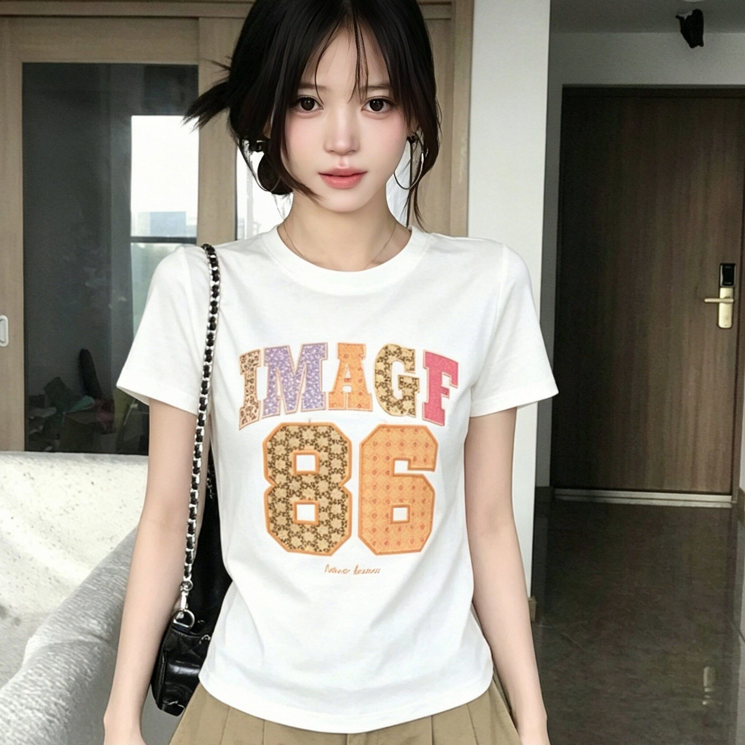 40 220 그램 빗질하다 92 면 8 암모니아 Lun 이후 패키지 칼라 몸매 가꾸기 슬림해 보이는 긍정적 인 어깨 반팔 티셔츠 여성