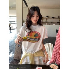 批发21支纯棉-210克棉 2026年春夏装短袖T恤女韩版印花