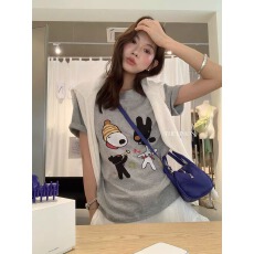 批发21支纯棉-210克棉 2026年春夏装短袖T恤女韩版印花