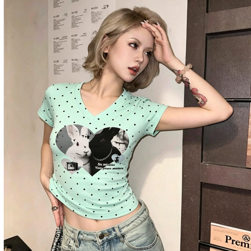 40 220 그램 빗질하다 92 면 8 암모니아 Lun 이후 패키지 칼라 몸매 가꾸기 슬림해 보이는 긍정적 인 어깨 V넥 반팔 티셔츠 여성