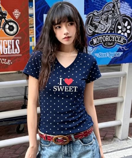 40 220 그램 빗질하다 92 면 8 암모니아 Lun 이후 패키지 칼라 몸매 가꾸기 슬림해 보이는 긍정적 인 어깨 V넥 반팔 티셔츠 여성