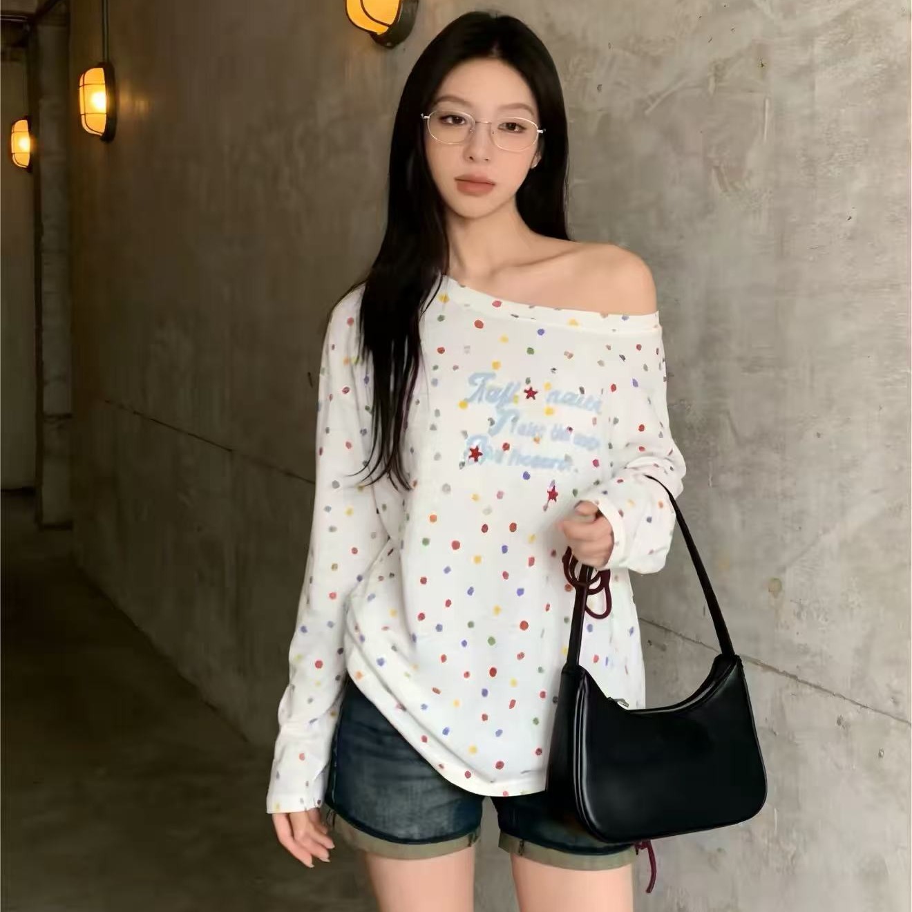 눈꽃 면 160 그램 자외선 차단 의류 도트 무늬 긴팔 블라우스 티셔츠 맨위