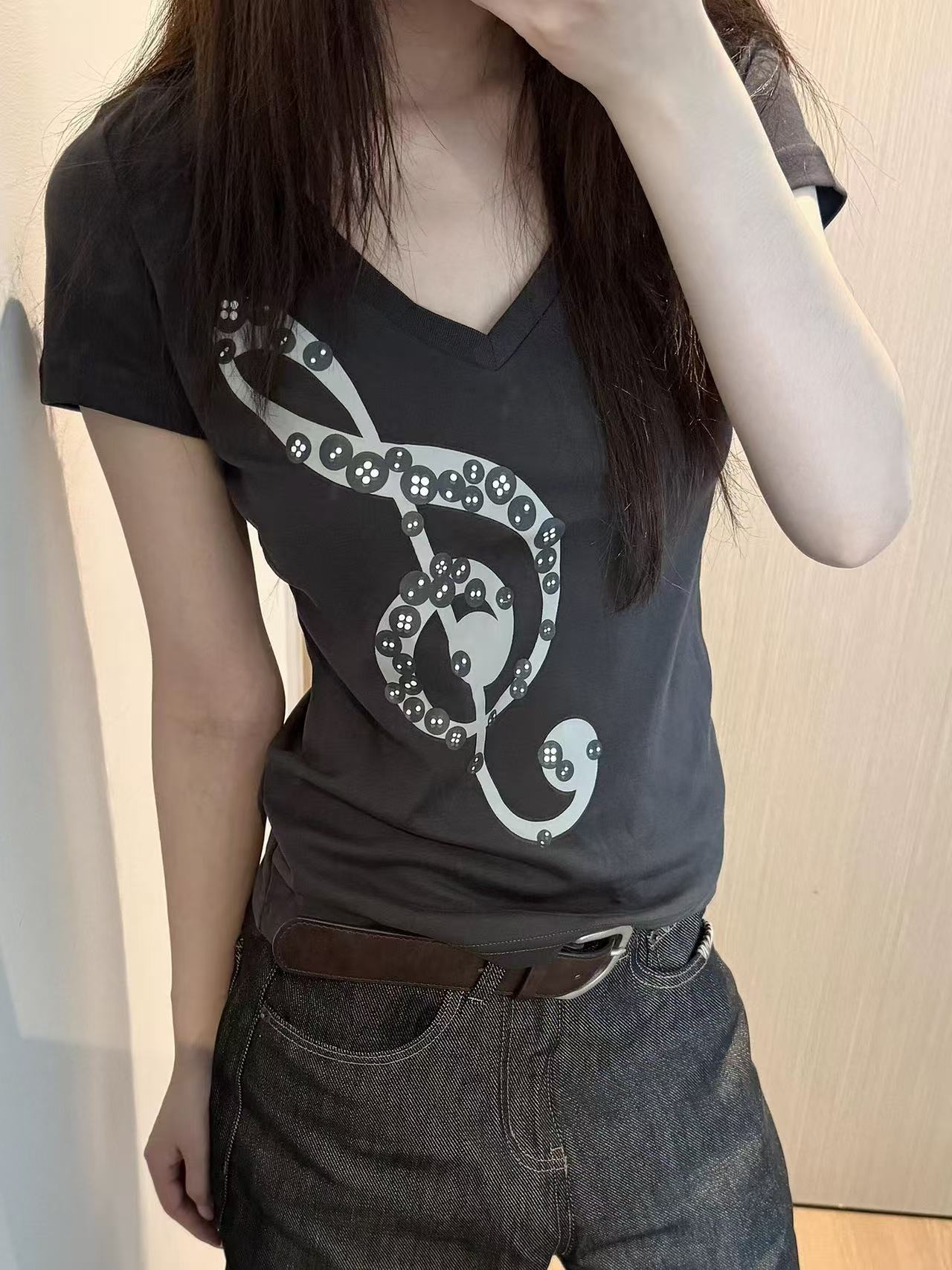 40 220 그램 빗질하다 92 면 8 암모니아 Lun 이후 패키지 칼라 몸매 가꾸기 슬림해 보이는 긍정적 인 어깨 반팔 티셔츠 여성