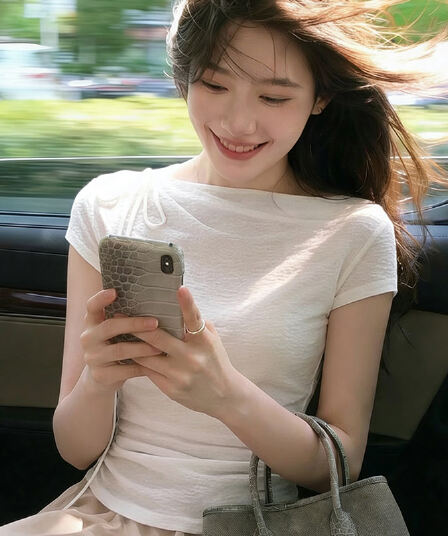 경관 그림 정가 원본 대나무 마디 주름 프랑스식 패션 작은 대중 반팔 티셔츠 여성 여름 몸매 가꾸기 디자인 센스 다용도 맨위