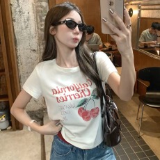 批发原版做法纯棉220克40支食毛+手感有弹力印花修身收腰短袖<b class='q'>t</b><b class='q'>恤</b><b class='q'>女</b>