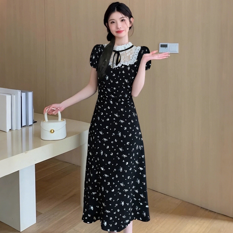 프랑스식 검정색 레이스 조각 꽃무늬 특별 아름다운 꼬집기 허리 작은 치마 그는 벤 바람 아름다운 아니요 명중 섹션 드레스