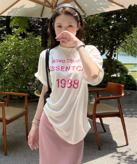 경관 그림 21 순면 210 그램 이후 패키지 칼라 여름 드레스 한 부서 반팔 티셔츠 여성 한국 스타일 루즈핏 빅 사이즈 프린트
