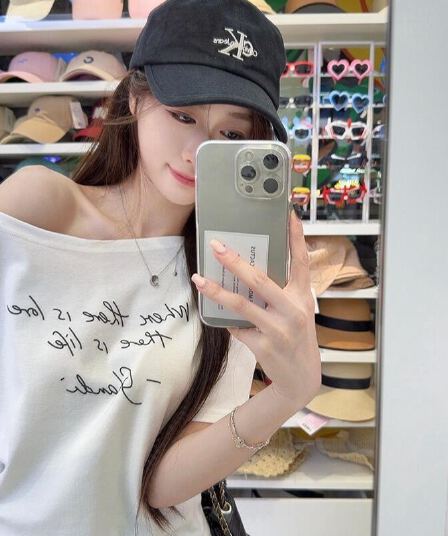 220 그램 92 면 8 암모니아 Lun 아메리칸 핫걸 비스듬한 어깨 알파벳 프린트 반팔 티셔츠 여성