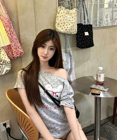 220 그램 40 순면 오스트리아 세대 서울 도트 무늬 비스듬한 어깨 반팔 티셔츠 여성