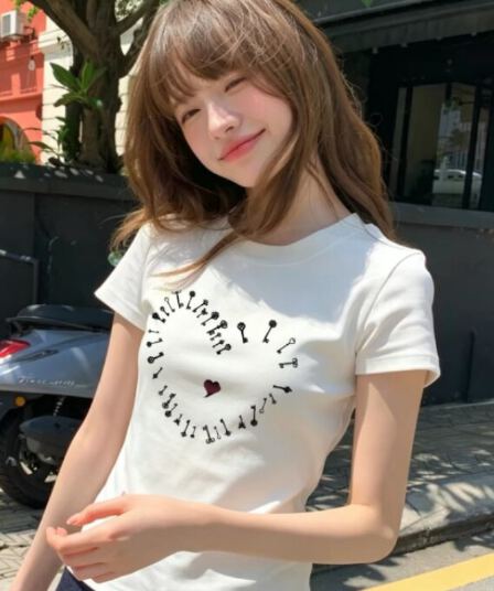 원본 것 순면 220 그램 40 음식 털 느낌 있음 신축성 프린트 몸매 가꾸기 허리 수축 반팔 티셔츠 여성