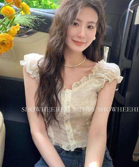 프랑스식 디자인 센스 프릴 여성 셔츠 여름 레이스 버블 반팔 Chic 작은 셔츠 오프숄더 쇼트 스타일 맨위