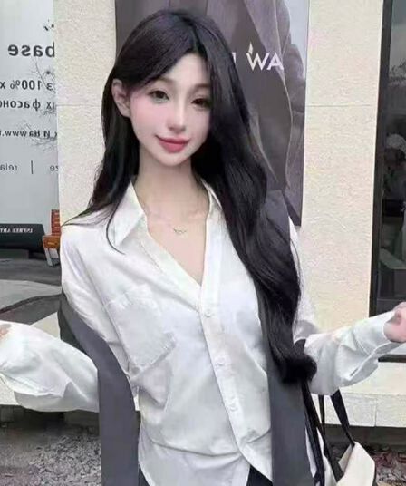 한 부서 허리 수축 파란색 여성 셔츠 이른 봄 착용 가져 가라. 고급 작은 대중 디자인 센스 품격 셔츠 다용도 맨위
