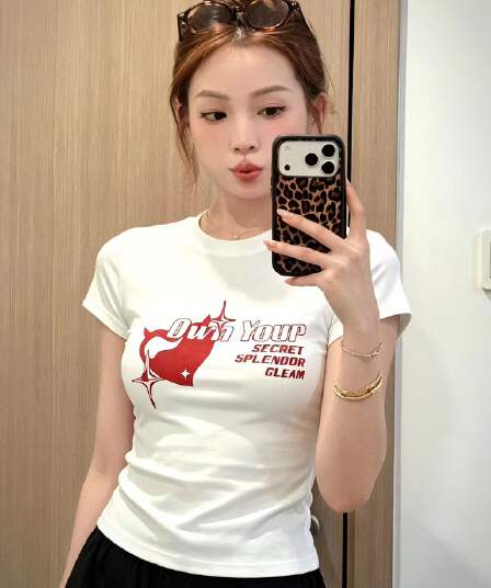 원본 것 순면 220 그램 40 음식 털 느낌 있음 신축성 프린트 몸매 가꾸기 허리 수축 반팔 티셔츠 여성