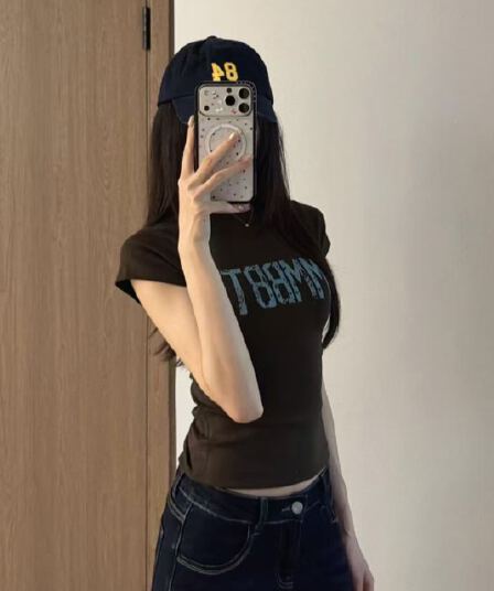 원본 것 순면 220 그램 40 음식 털 느낌 있음 신축성 프린트 몸매 가꾸기 허리 수축 반팔 티셔츠 여성