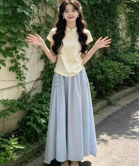 2026 새로운 올해 인기 폭발 새로운 중식 국풍 치파오 드레스 아이들 여름 착용 가져 가라. 세트 롱 스커트