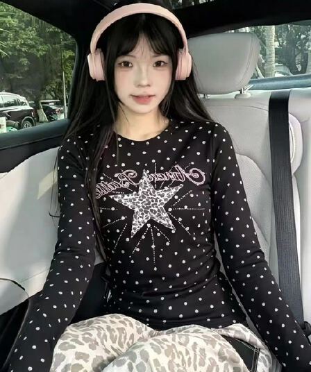 220 그램 40 빗질하다 92 면 8 암모니아 Lun 도트 무늬 몸매 가꾸기 긴팔 티셔츠 여성
