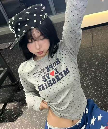 220 그램 40 빗질하다 92 면 8 암모니아 Lun 도트 무늬 몸매 가꾸기 긴팔 티셔츠 여성