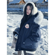 批发美式藏青色派克服冬季羽绒棉服潮牌大毛领男女情侣面包服夹克工装