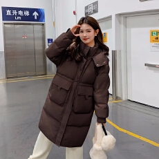 批发白鸭绒 韩系冬款羽绒服女学生新款中长款宽松连帽小个子面包服