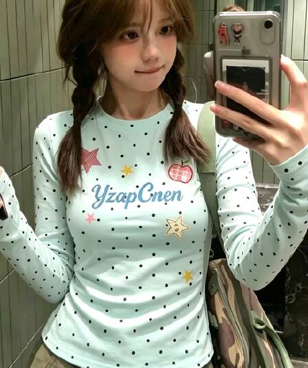220 그램 40 빗질하다 92 면 8 암모니아 Lun 도트 무늬 몸매 가꾸기 긴팔 티셔츠 여성