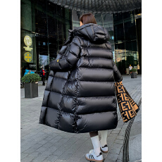批发白鸭绒高端极寒黑金长款加厚羽绒服女 新款过膝宽松情侣加厚外套