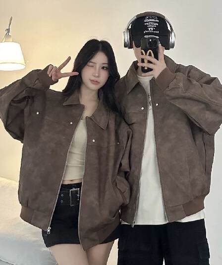 새로운 pu 가죽 재킷 고급 커플 재킷 아메리칸 레트로 브라운 폴로 칼라 재킷 봄 가을 캐주얼 맨위 서비스