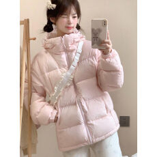 批发粉色短款白鸭绒情侣羽绒服女2026冬季新款加厚面包服保暖连帽外套